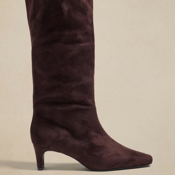 NWT- Banana Republic Chocolate Vegan Suede Tall Slouch Boot - Picture 2 of 9